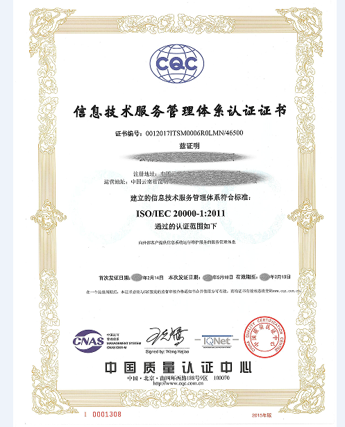 成功案列-ISO20000信息技术服务管理体系认证项目